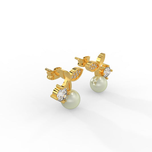 92.5 Silver Cherry Duo Earrings with Stone and Pearl