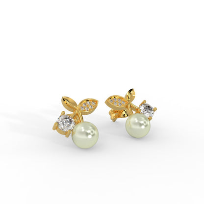 92.5 Silver Cherry Duo Earrings with Stone and Pearl