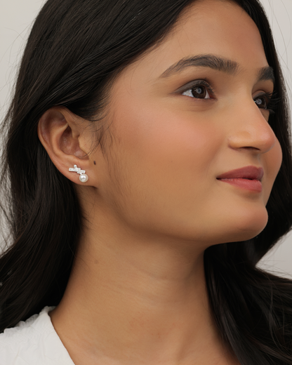 Pearl & Bar Stud Earrings