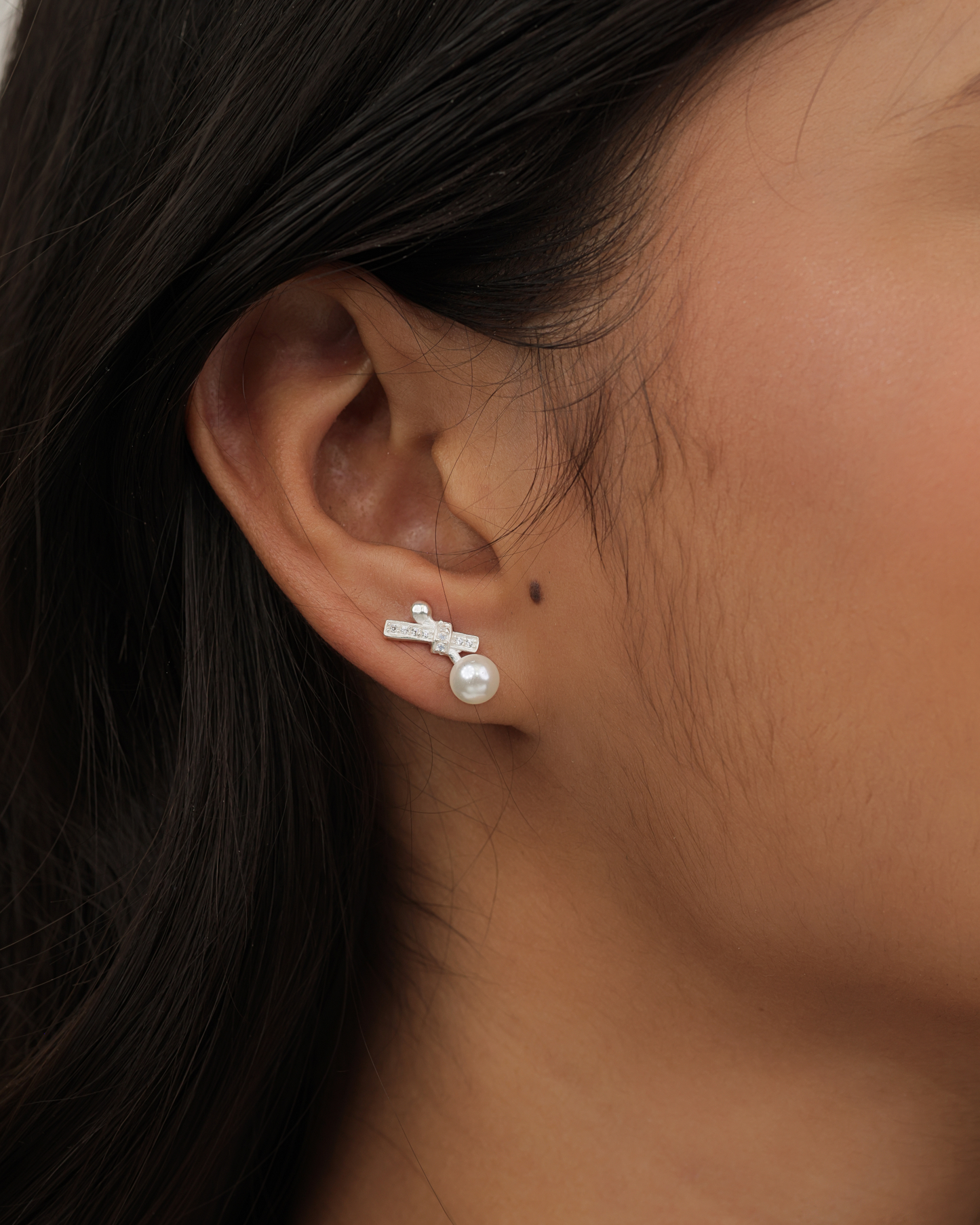 Pearl & Bar Stud Earrings