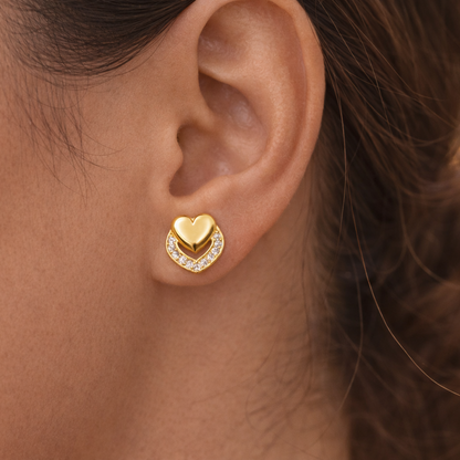 92.5 Silver heart shape stone Outline Earrings