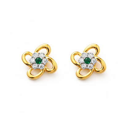 92.5 Silver flower shape with white and green stone earrings