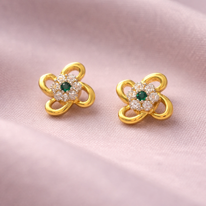 92.5 Silver flower shape with white and green stone earrings