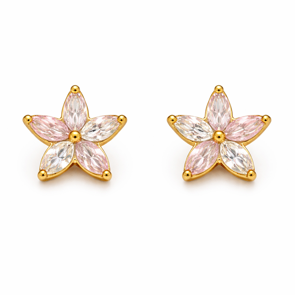 92.5 Silver flower shaped stone earrings