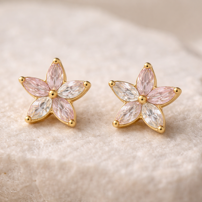 92.5 Silver flower shaped stone earrings