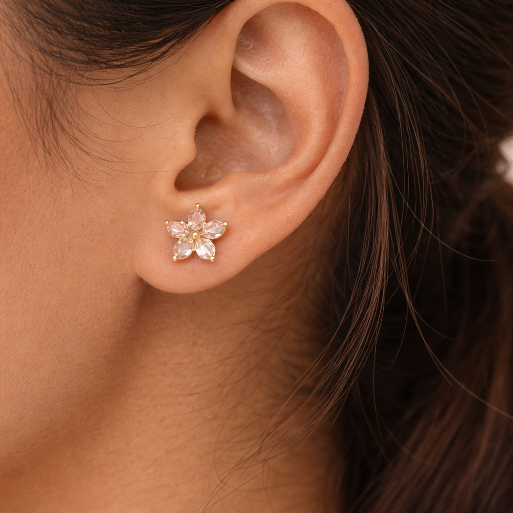 92.5 Silver flower shaped stone earrings