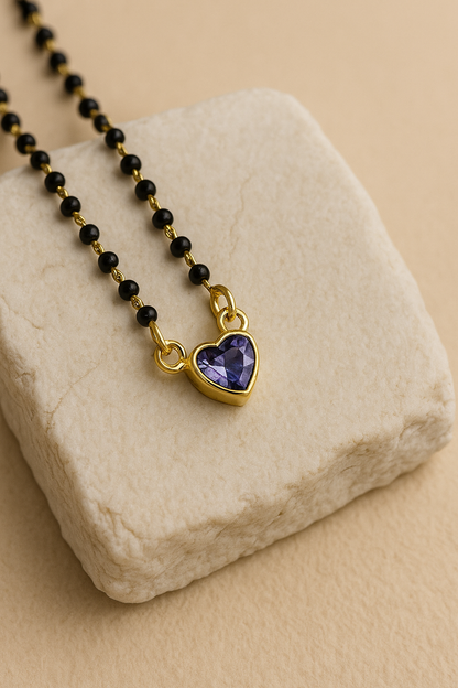 92.5 Silver Solitaire Sapphire Heart Mangalsutra