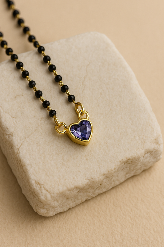 92.5 Silver Solitaire Sapphire Heart Mangalsutra