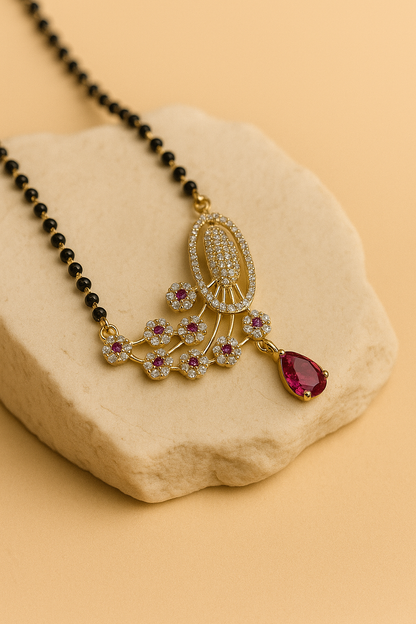 92.5 Silver Peacock Ruby Quill Mangalsutra