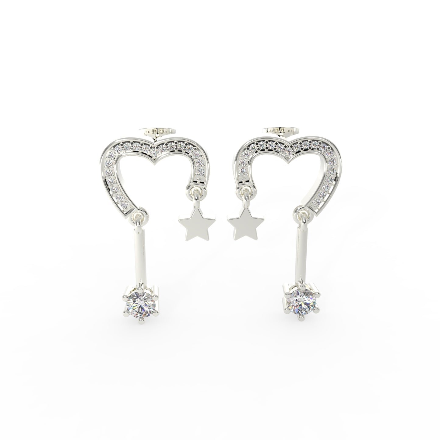 92.5 Silver Heart Star Drop Earrings