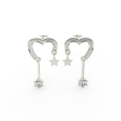 92.5 Silver Heart Star Drop Earrings
