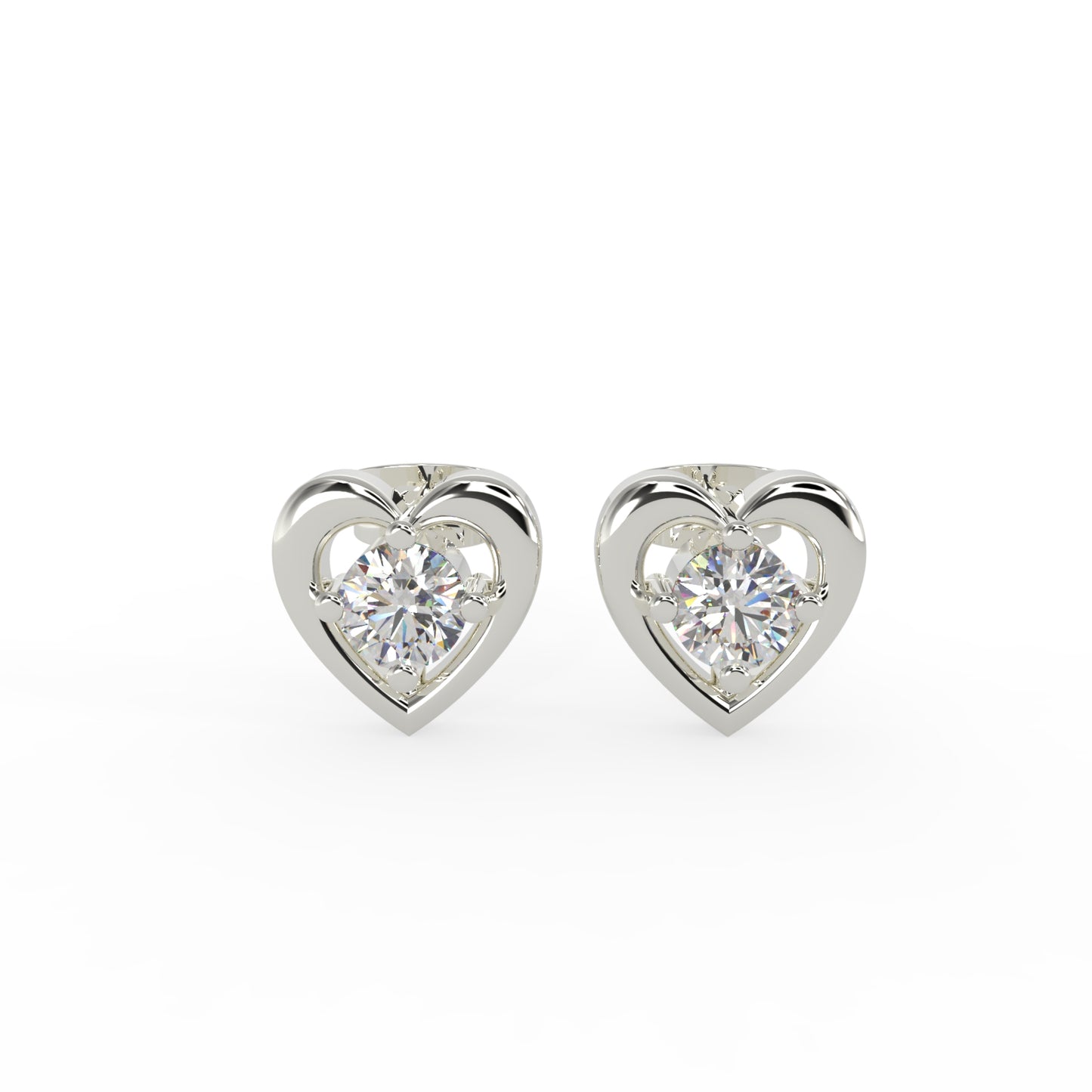 92.5 Silver Heart Earrings with Sparkling Stone Center