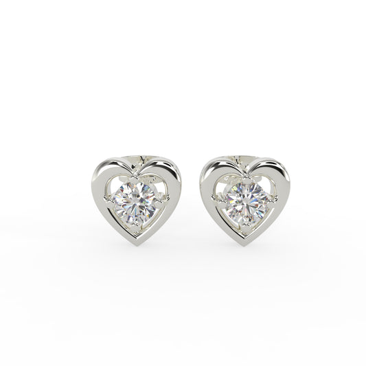 92.5 Silver Heart Earrings with Sparkling Stone Center