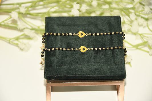 Yellow Heart Charm Black Bead Nazariya Bracelet