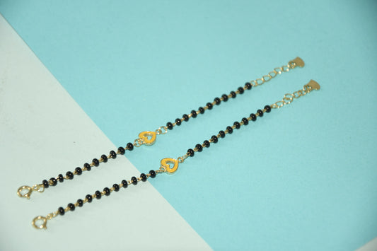 Yellow Heart Charm Black Bead Nazariya Bracelet