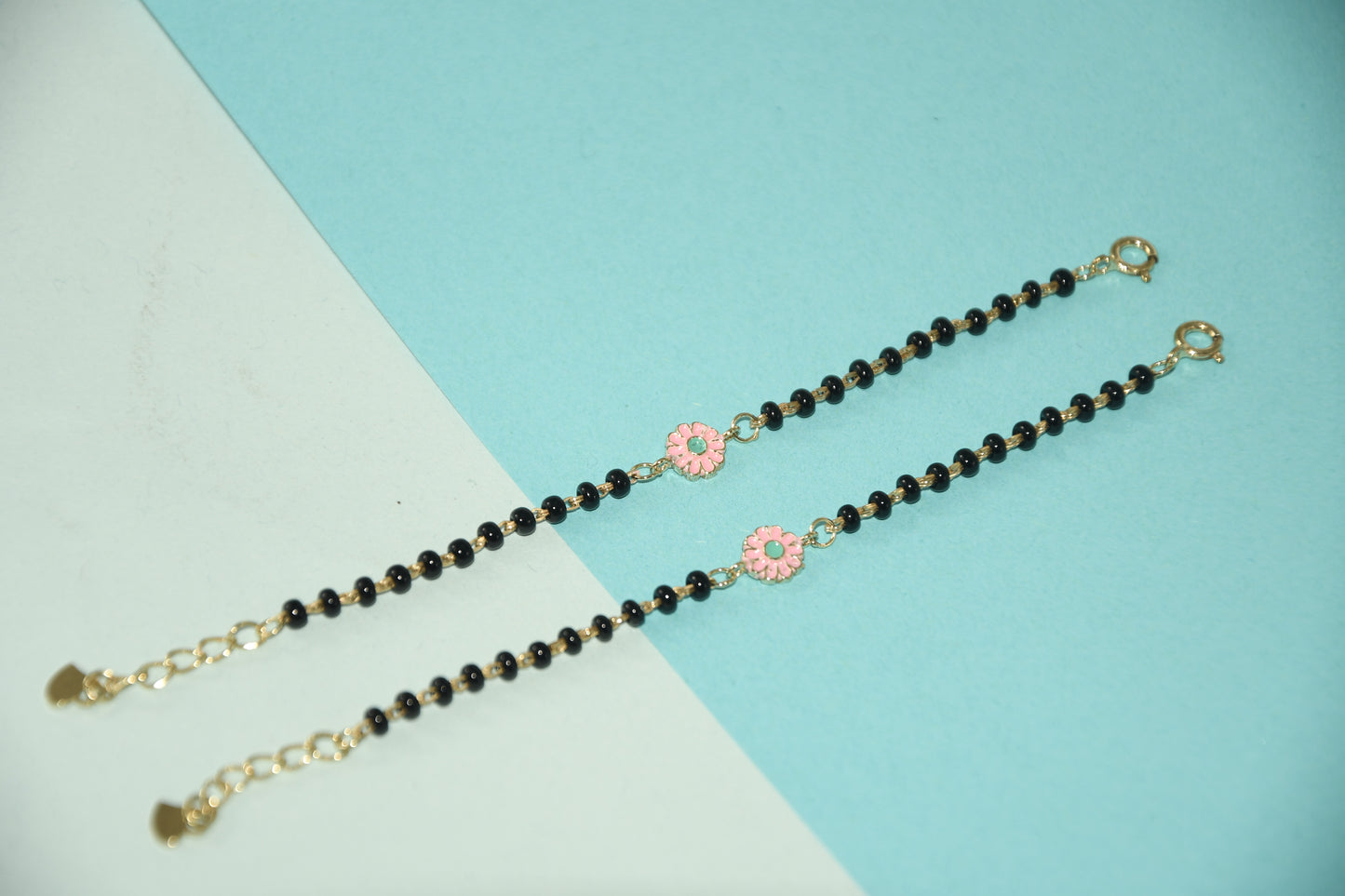 Flower Charm Black Bead Nazariya Bracelet