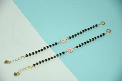 Flower Charm Black Bead Nazariya Bracelet