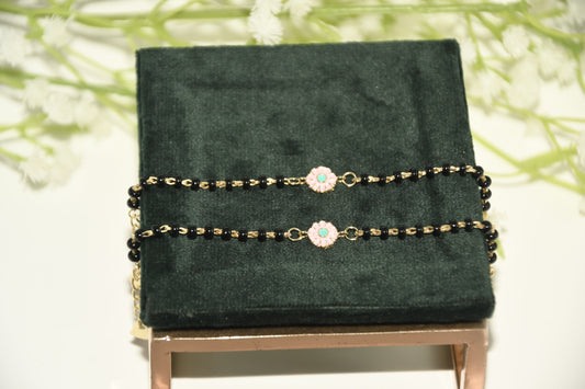 Flower Charm Black Bead Nazariya Bracelet