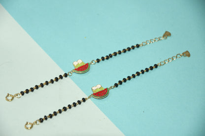 Frog on a Watermelon Charm Black Bead Nazariya Bracelet