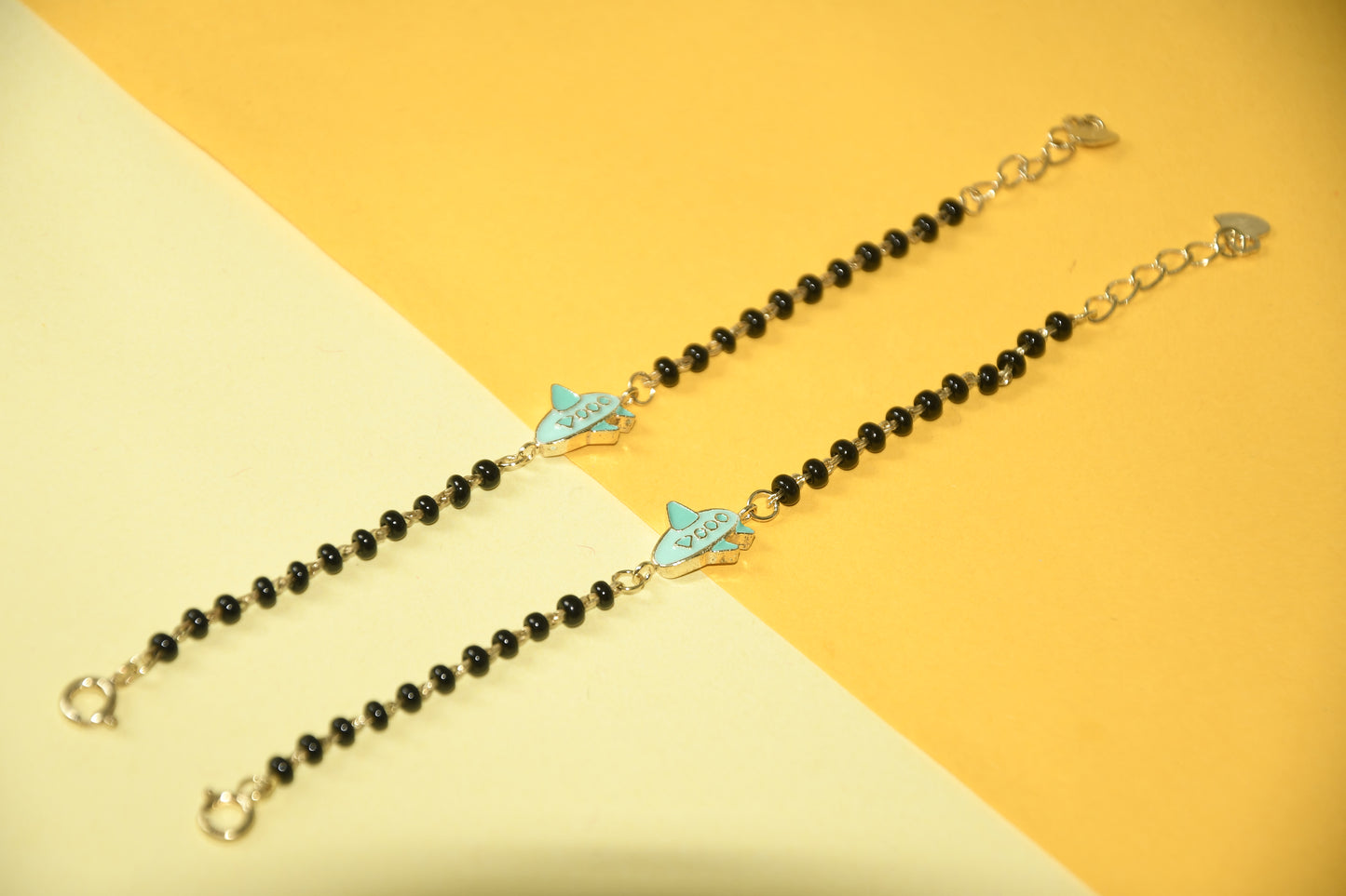 Sky Blue Airplane Charm Black Bead Nazariya Bracelet