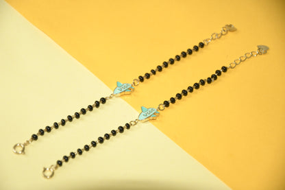 Sky Blue Airplane Charm Black Bead Nazariya Bracelet