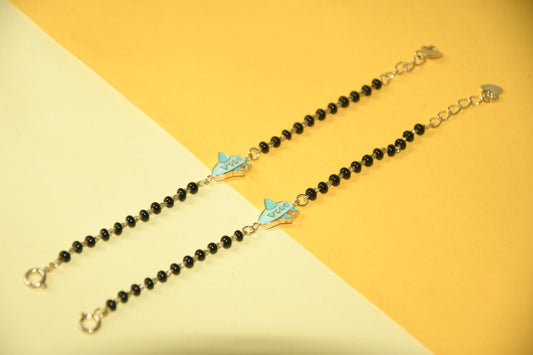 Sky Blue Airplane Charm Black Bead Nazariya Bracelet