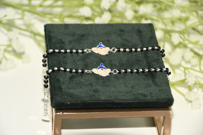 Blue Ganesha Silver Black Bead Nazariya Bracelet (Pair of 2)