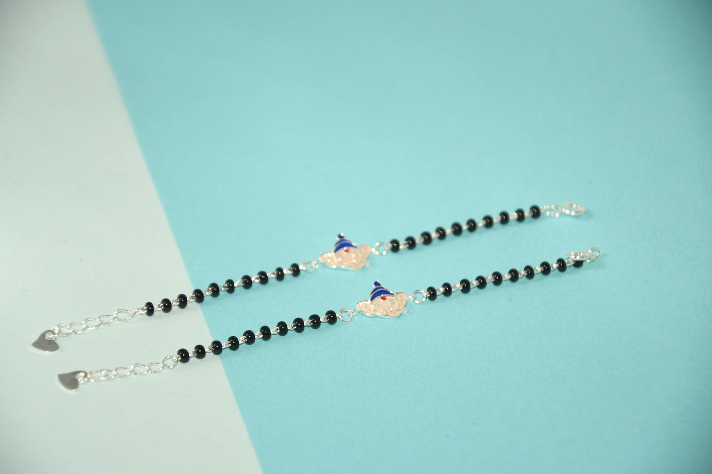 Blue Ganesha Silver Black Bead Nazariya Bracelet (Pair of 2)