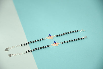 Blue Ganesha Silver Black Bead Nazariya Bracelet (Pair of 2)