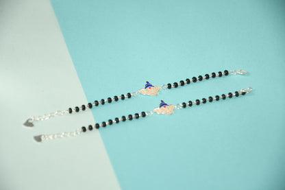 Blue Ganesha Silver Black Bead Nazariya Bracelet (Pair of 2)