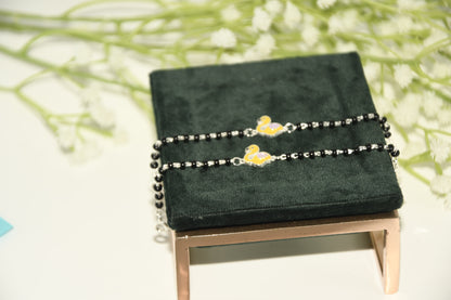 Yellow Swan Silver Black Bead Nazariya Bracelet (Pair of 2)