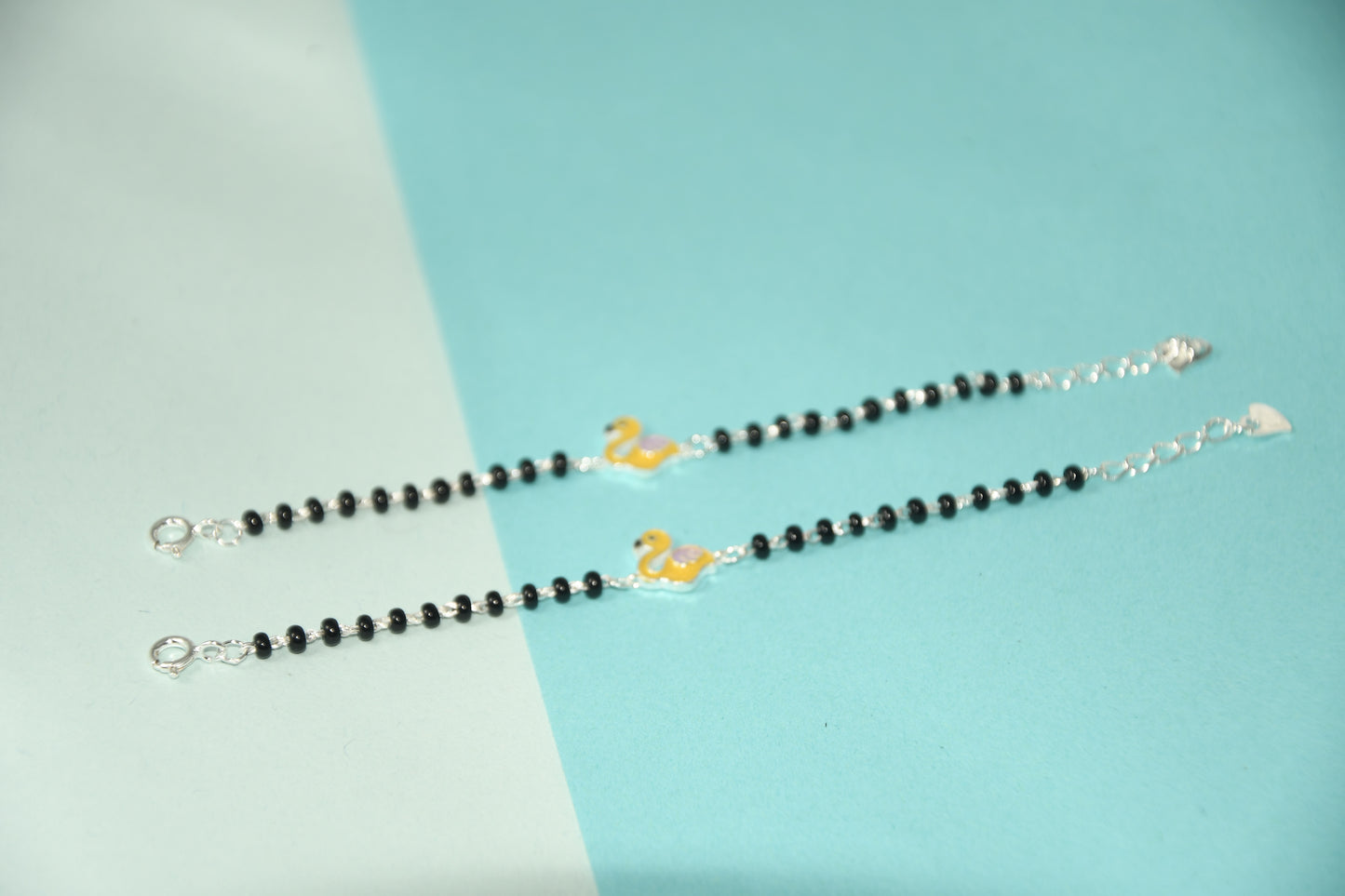 Yellow Swan Silver Black Bead Nazariya Bracelet (Pair of 2)