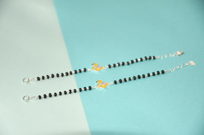 Yellow Swan Silver Black Bead Nazariya Bracelet (Pair of 2)