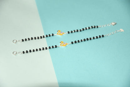 Yellow Swan Silver Black Bead Nazariya Bracelet (Pair of 2)