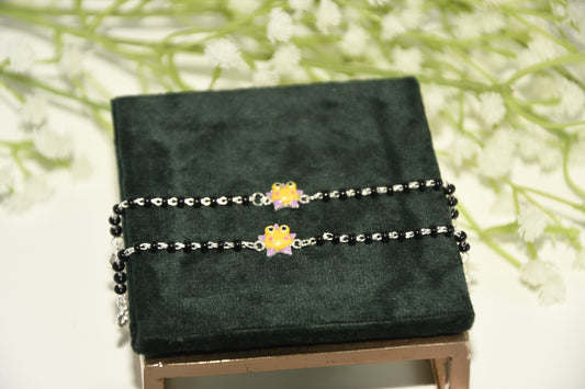 Yellow Frog Star Silver Black Bead Nazariya Bracelet (Pair of 2)