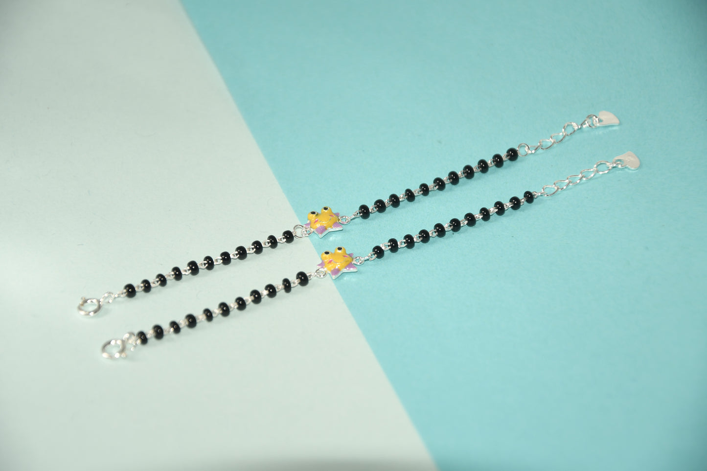 Yellow Frog Star Silver Black Bead Nazariya Bracelet (Pair of 2)