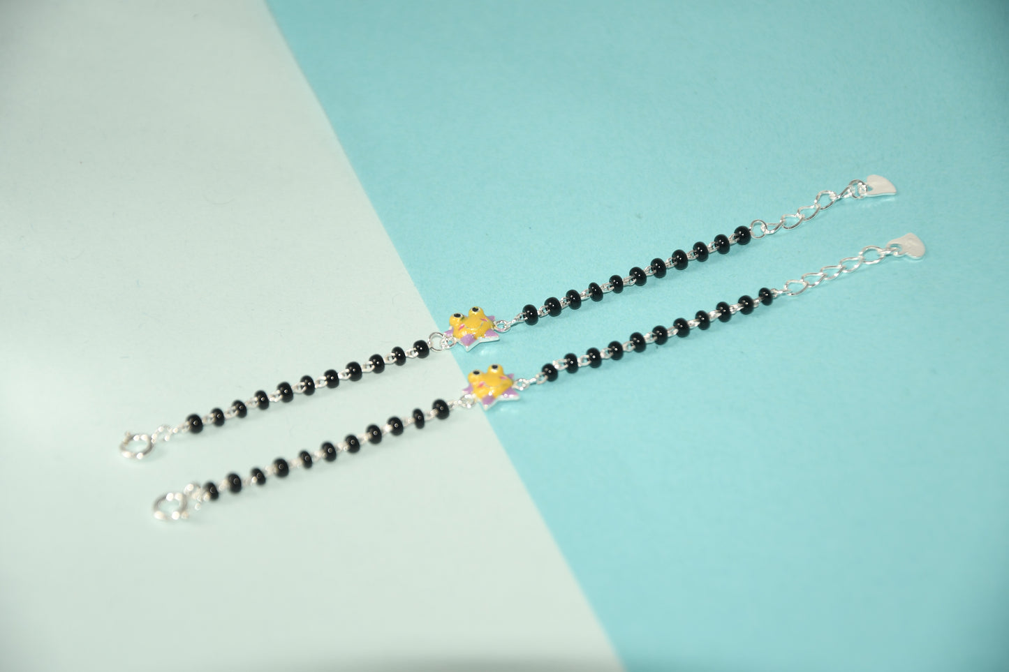 Yellow Frog Star Silver Black Bead Nazariya Bracelet (Pair of 2)