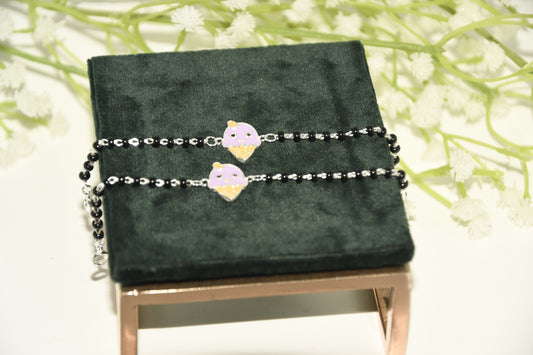 Purple Icecream Cone Silver Black Bead Nazariya Bracelet (Pair of 2)