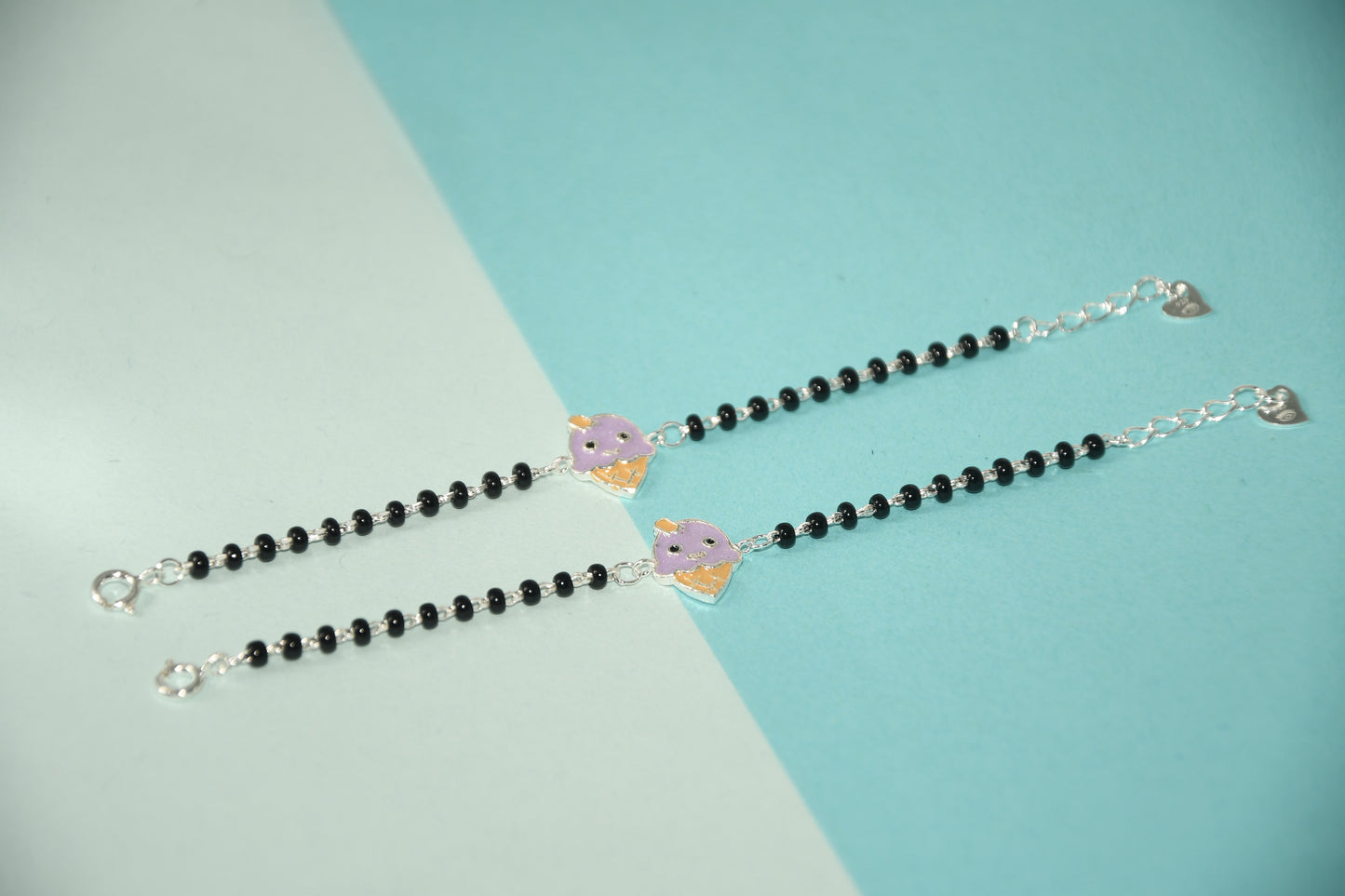 Purple Icecream Cone Silver Black Bead Nazariya Bracelet (Pair of 2)