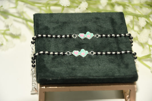 Green Heart Sunglasses Silver Black Bead Nazariya Bracelet (Pair of 2)