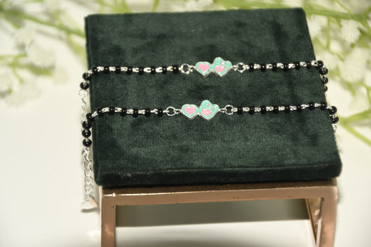 Green Heart Sunglasses Silver Black Bead Nazariya Bracelet (Pair of 2)