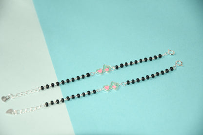 Green Heart Sunglasses Silver Black Bead Nazariya Bracelet (Pair of 2)