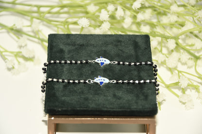 Blue Aeroplane Silver Black Bead Nazariya Bracelet (Pair of 2)