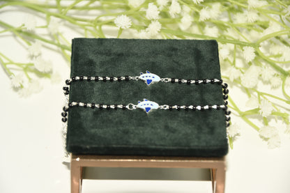 Blue Aeroplane Silver Black Bead Nazariya Bracelet (Pair of 2)