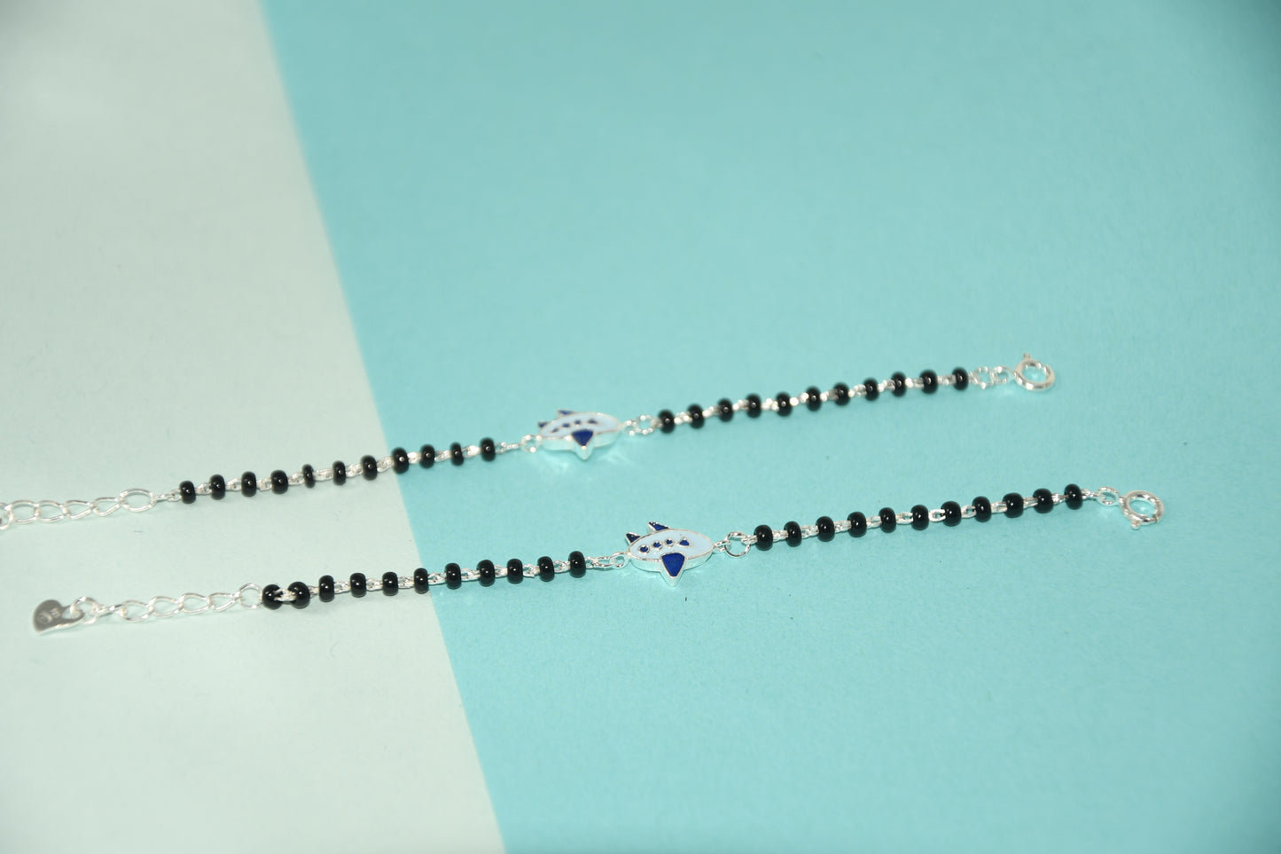 Blue Aeroplane Silver Black Bead Nazariya Bracelet (Pair of 2)