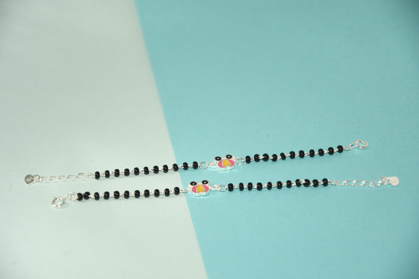 Cute Cartoon Silver Black Bead Nazariya Bracelet (Pair of 2)
