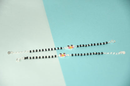 Cute Cartoon Silver Black Bead Nazariya Bracelet (Pair of 2)