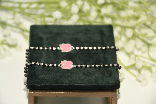 Pink Elephant Silver Black Bead Nazariya Bracelet (Pair of 2)