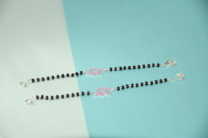 Pink Hollow Elephant Silver Black Bead Nazariya Bracelet (Pair of 2)