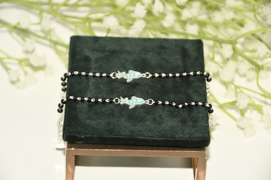 Light Blue Aeroplane Silver  Black Bead Nazariya Bracelet (Pair of 2)